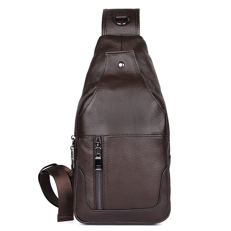 

J.M.D Genuine Leather Funny Shoulder Bag Charming Men's Chest Cross Body Leather Bag Fashion Coffee Color Bag 4004C