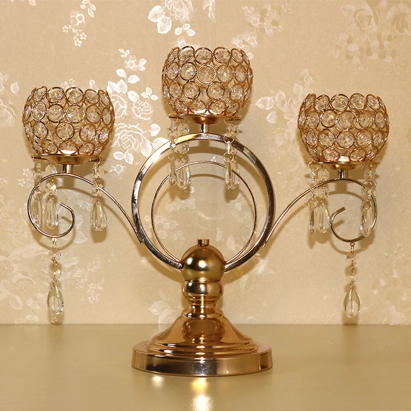 

European crystal candlestick wedding atmosphere layout props tabletop gold ornaments electroplated metal candleware 10pcs