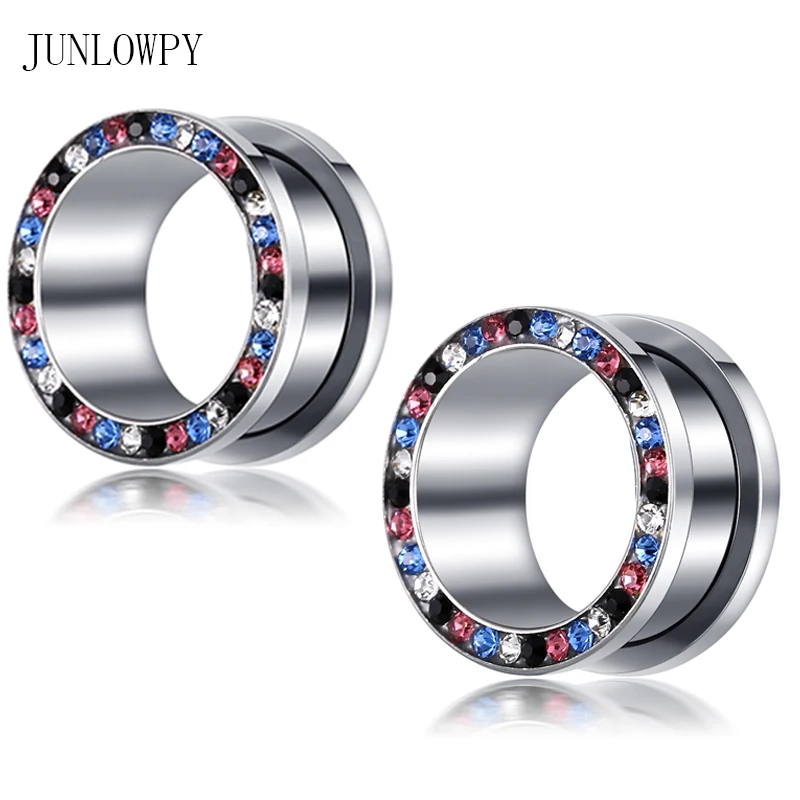 JUNLOWPY Earring Gauges Kits Piercing Plugs and Tunnels Crystal Screw