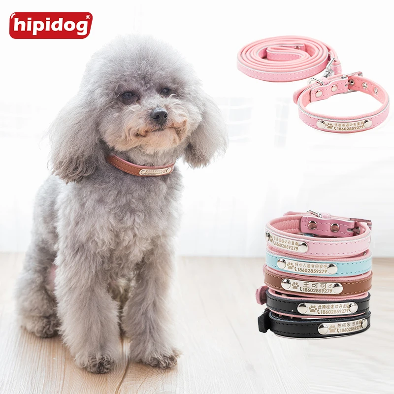 

Hipidog Double Color Leather Collar Free Engraving Customized Personalized Name ID Phone No. For Cat Small Medium Large Dogs