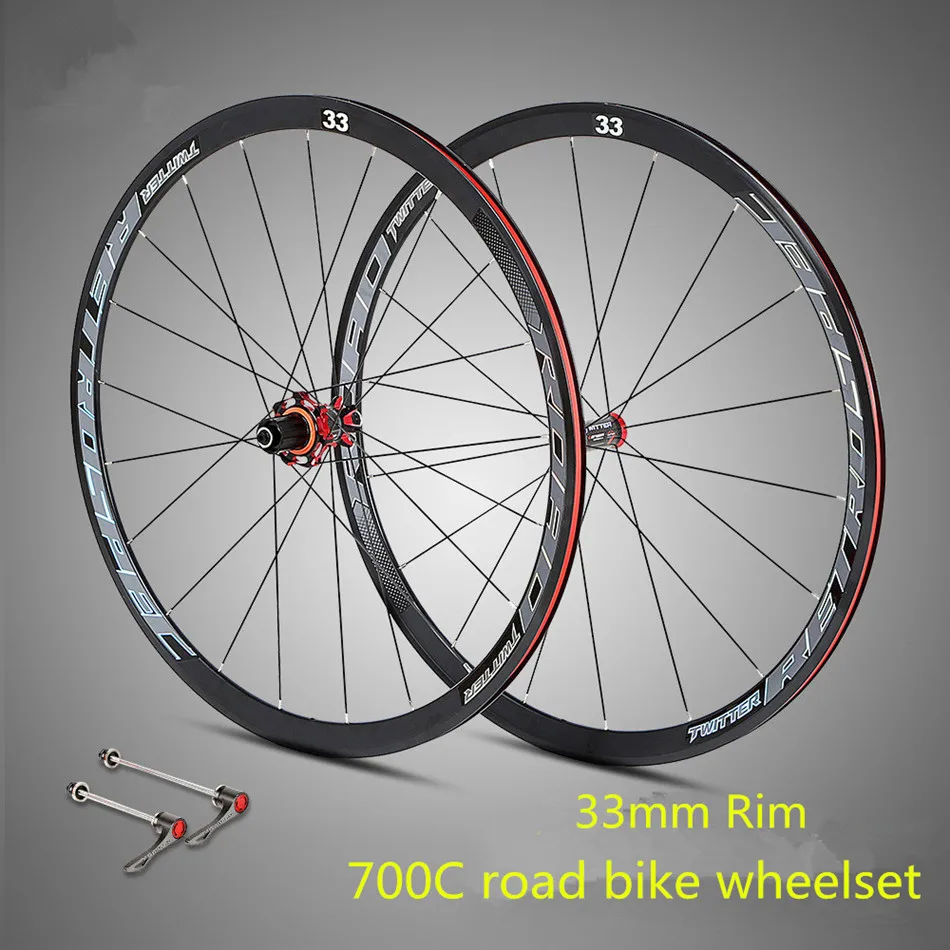 

Ultra-light 700C Road Bike Wheelset Aluminum Alloy Sealed Bearing Carbon Fiber Hub 33mm Rim Colorful Reflective Wheels