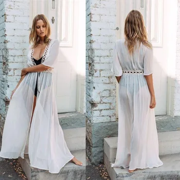

Summer Dresses Swimsuits Women 2019 Cover Up Bath Dress Robe Beach Ups Tunics Chiffon Lace High Waist Skirt Polyester Solid
