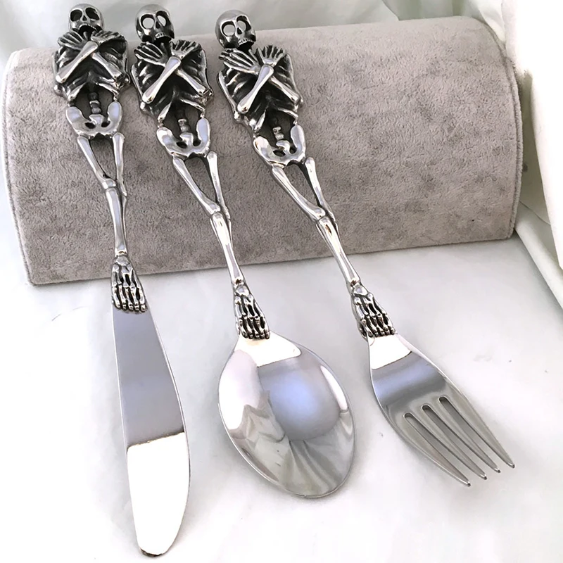 

316L Stainless Steel Skull Fork/Spoon/Knife Tableware Cutlery Spoon Fork Sets Dining Forks Bento Accessories Kitchen Goods Garfo