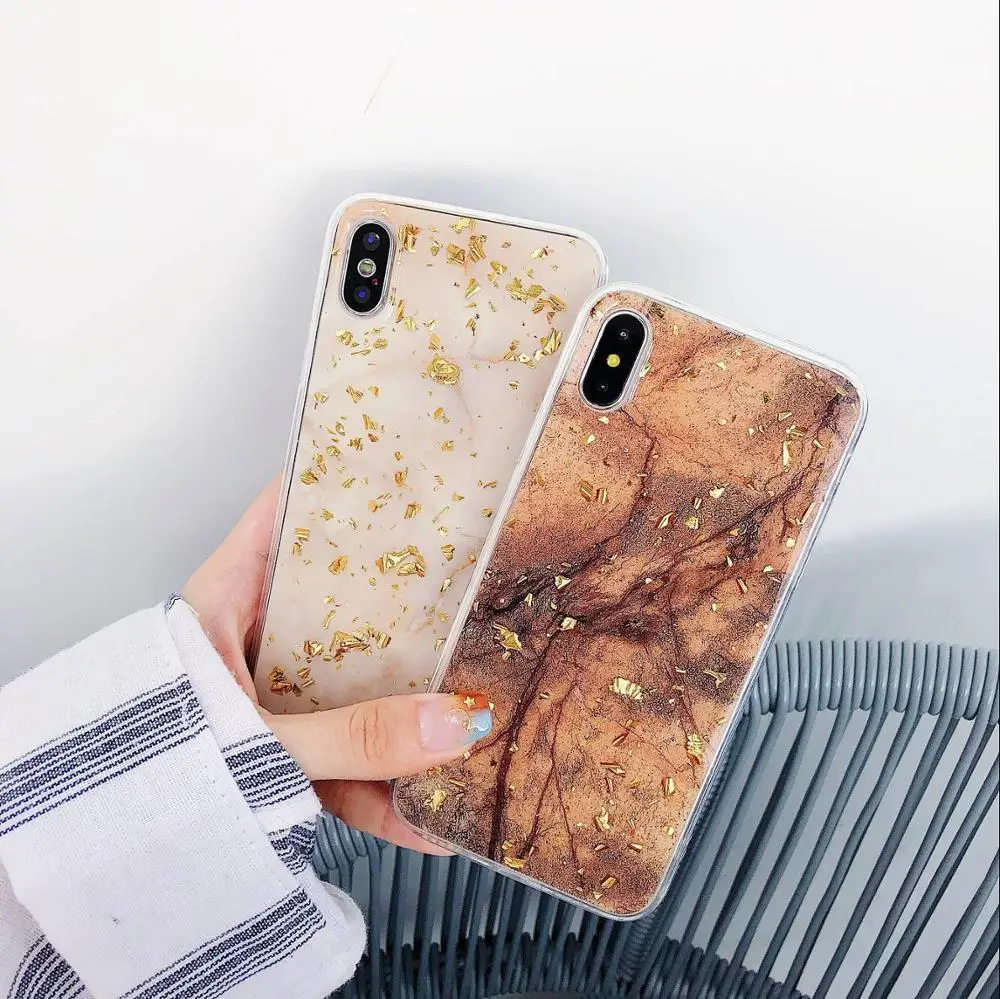 Роскошный мягкий блестящий чехол из золотой фольги и мрамора для iPhone 6 6s 7 8 Plus X XS Max