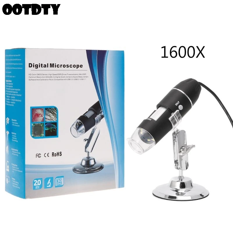 

1600X USB Digital Microscope Camera Endoscope 8LED Magnifier with Metal Stand