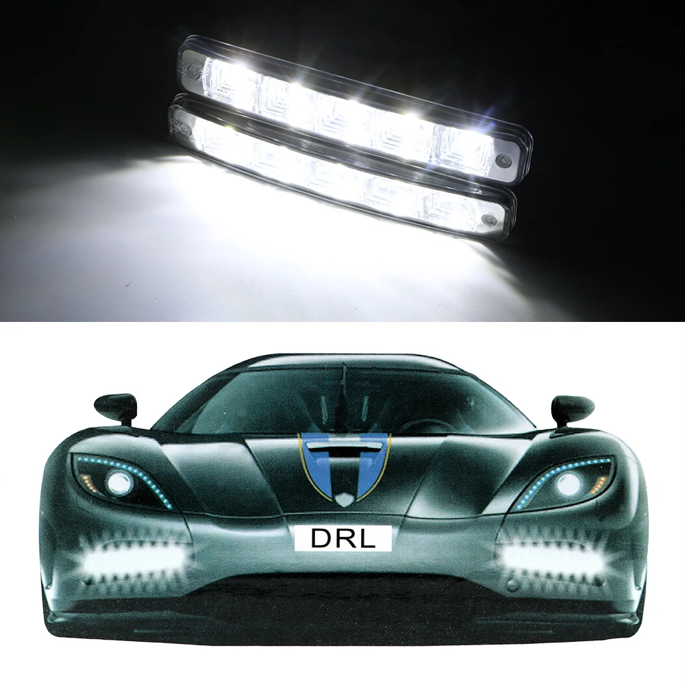 

2pcs Car DRL Driving Light Car-styling LED Daytime Running Lights DC 12V Auto Fog Lamp High Quality Super Bright 5 LEDs
