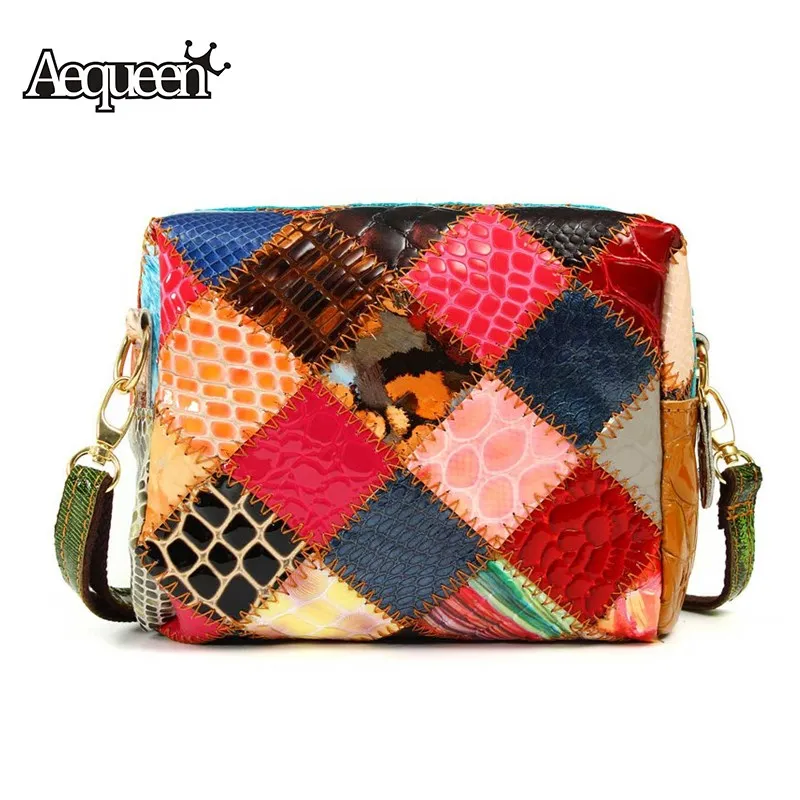 

AEQUEEN Ladies' Genuine Leather Handbag Women Shoulder Messenger Bags Crossbody Vintage Lady Bag Patchwork Flap Bag Random Color