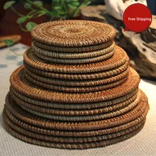 Аксессуары для чая, чайный коврик, плетеные вручную подставки из ротанга, Настольная плита, изоляционный коврик, чаша, коврик для чайника, подстилки, салфетки
