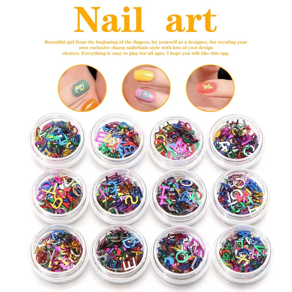 12 цветов/коробка 3D Nail Art сушеные бусины в форме цветов 26 Английских алфавитов Nail Art Наклейки DIY Nail Art украшения 5,6