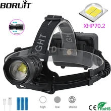 BORUiT XHP70.2 светодиодный налобный фонарь 3-Mode Zoom фара 5000LM очень яркий налобный фонарь 18650 перезаряжаемый фонарик для рыбалки и походов