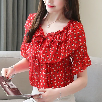 Blusa holgada con estampado Floral para verano, camisa de Estilo Vintage coreano mujer, color rojo, talla grande 2XL|Blusas y camisas| - AliExpress