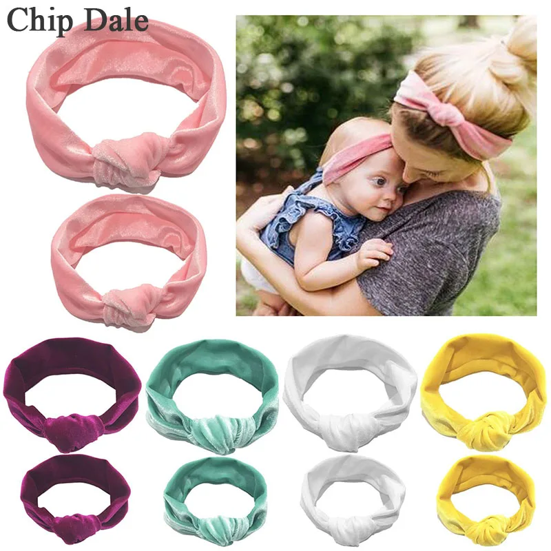 

2Pcs Mama and Baby Headwear Mom Girls Elastic Knotted Hairbands Headbands Fashion Headwraps 11 Colors