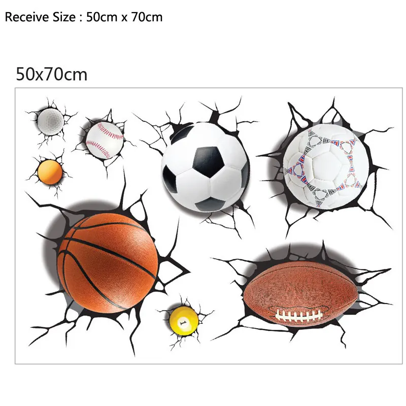 3D много шаров сломанные наклейки на стену Футбол Баскетбол домашние наклейки на окна для мальчиков комнаты гостиной спортивный Декор Фреска