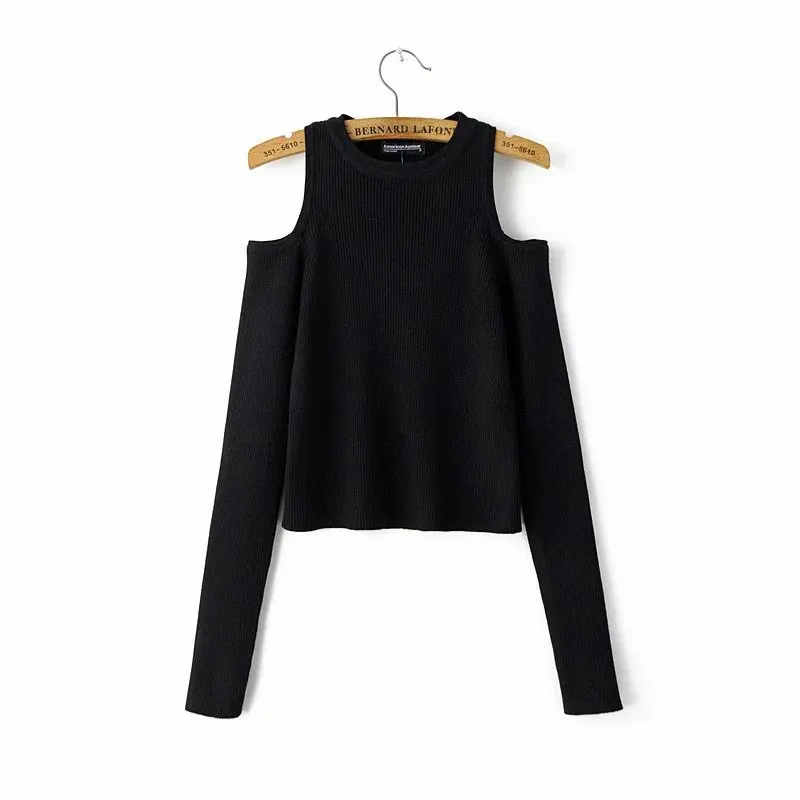 Autumn Winter Women Casual Sexy Off Shoulder Long Sleeve Knitted Sweater Solid Skinny Slim Sweaters O-Neck Pullovers