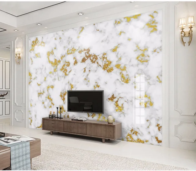 White Marble Texture Golden 3d Stone Wallpaper Mural for Living Room TV