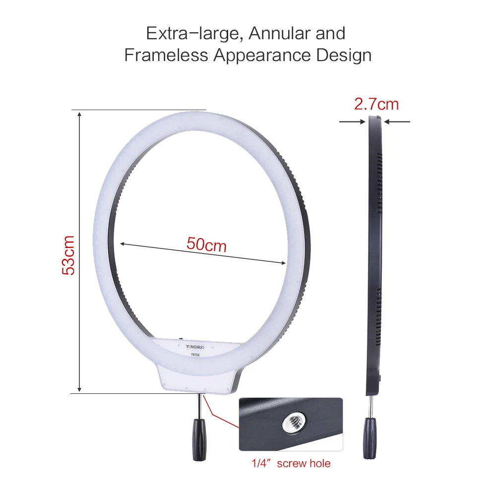 YongNuo YN308 Selfie Ring Light 3200 K ~ 5500 K 308 двухцветная температура светодиодный свет беспроводной пульт дистанционного управления CRI95 с ручкой