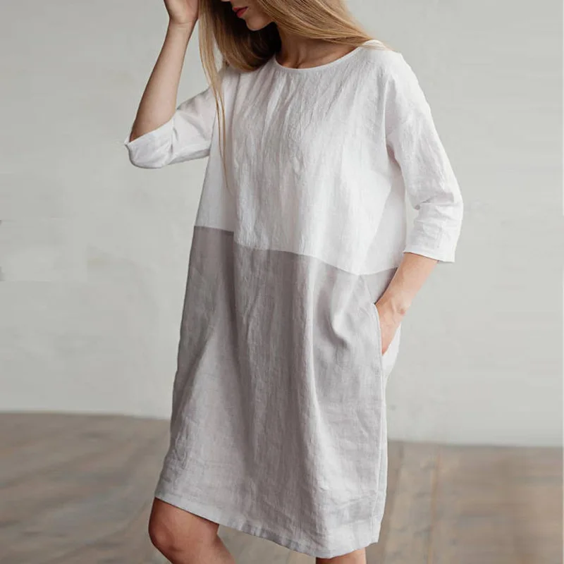 

2019 Summer Autumn Dresses Women Plus Size Casual Patchwork Half Sleeved Cotton Linen Dress Streetwear Oversize dress NS4193
