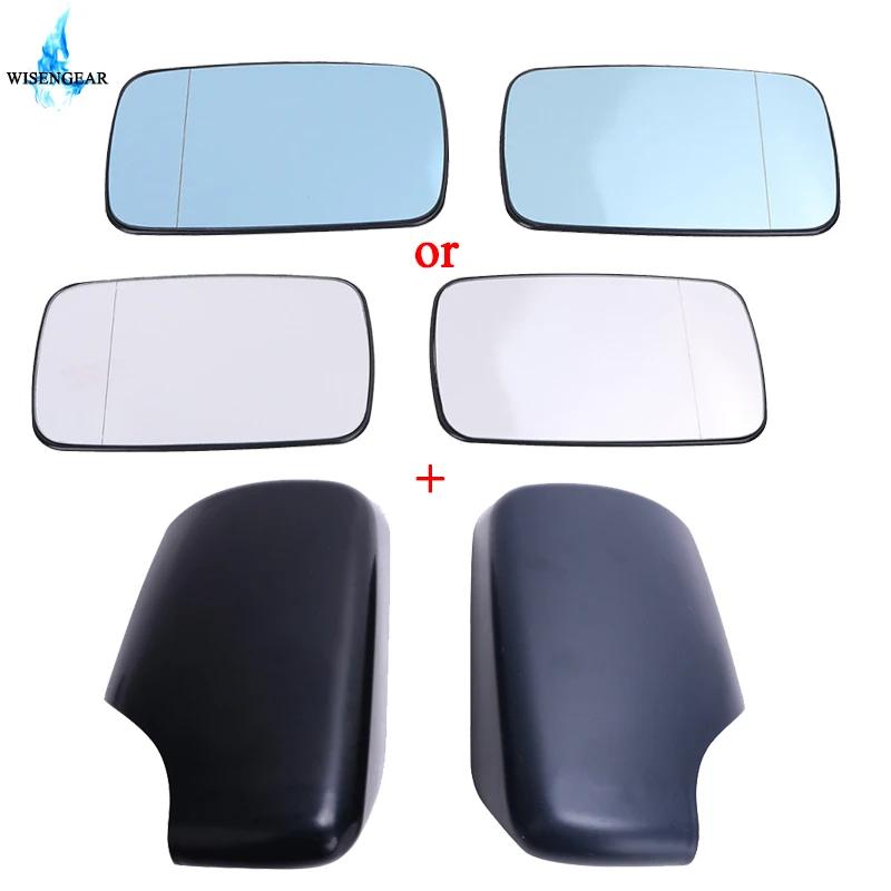 

WISENGEAR Blue + Clear Rear View Wing Mirror Heated Wide Angle Glass + Auto Rearview Mirror Cap Cover For BMW 3 Series E46 E39