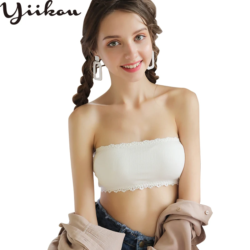 

Women's simple sexy lace strapless anti-lighting base underwear with chest pad stripe wrapped around the chest