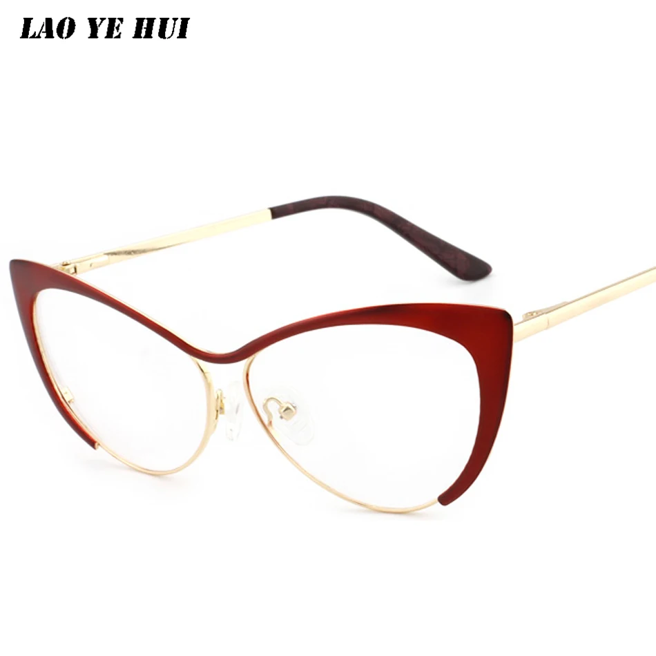 

LAO YE HUI Frame Glasses Without Diopters Transparent Lens Optical Myopia Cat Eye Metal Eyeglass Spectacle Frames For Women Men