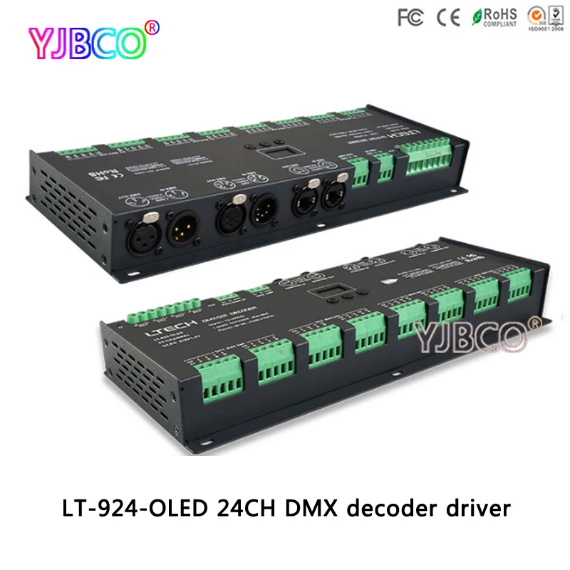

LTECH led driver LT-924-OLED;24CH CV DMX Decoder;with signal amplifier function;DC12-24V input;3A*24CH output