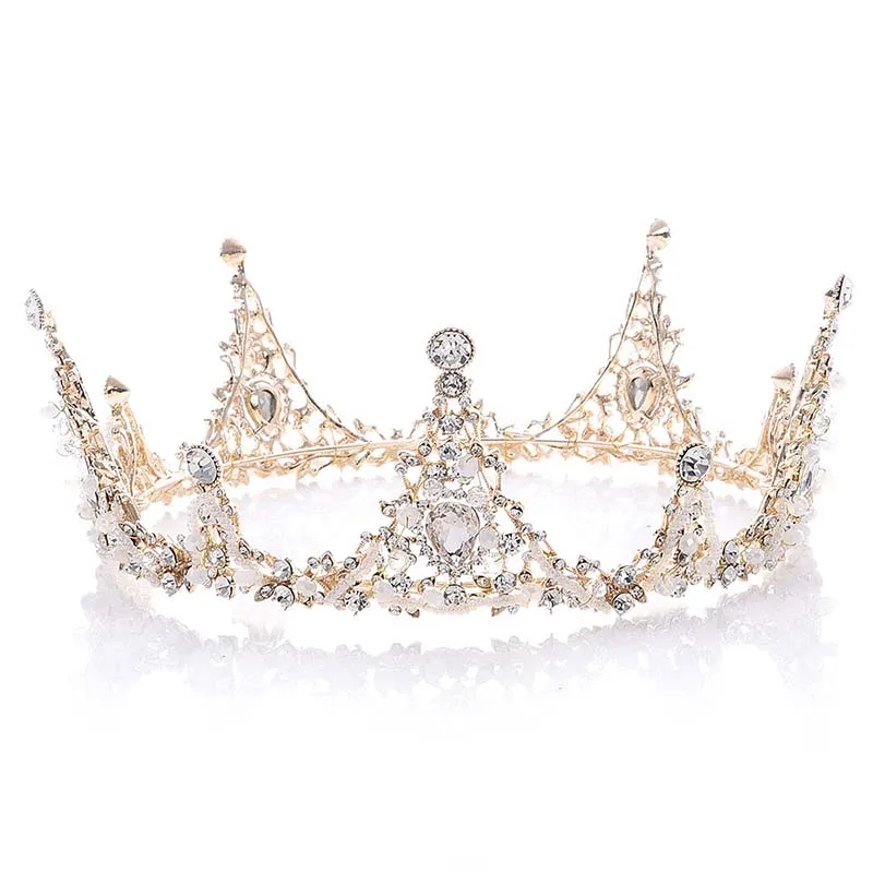 Bridal Baroque Crown Luxury Crystal Handmade Beads Full Round Tiara For Women Queen Diadem Wedding Hair Ornaments Jewelry | Украшения и