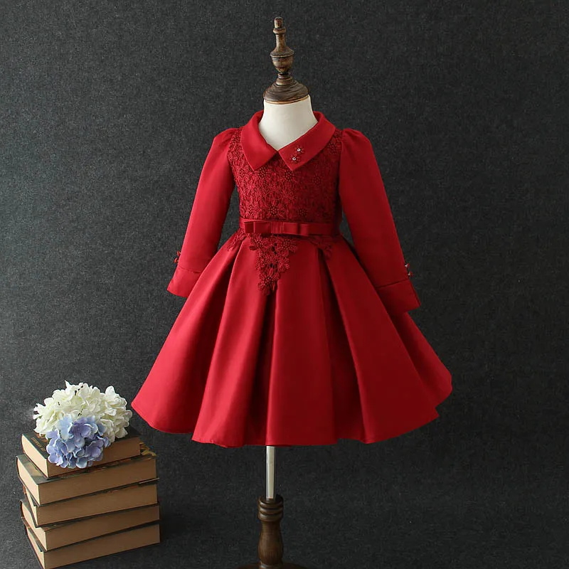 Красное платье г., элегантное рождественское платье с длинными рукавами и цветочным узором для девочек, Vestido Princesa, одежда для девочек 3, 4, 6, 8, 10, 12 лет, 185011