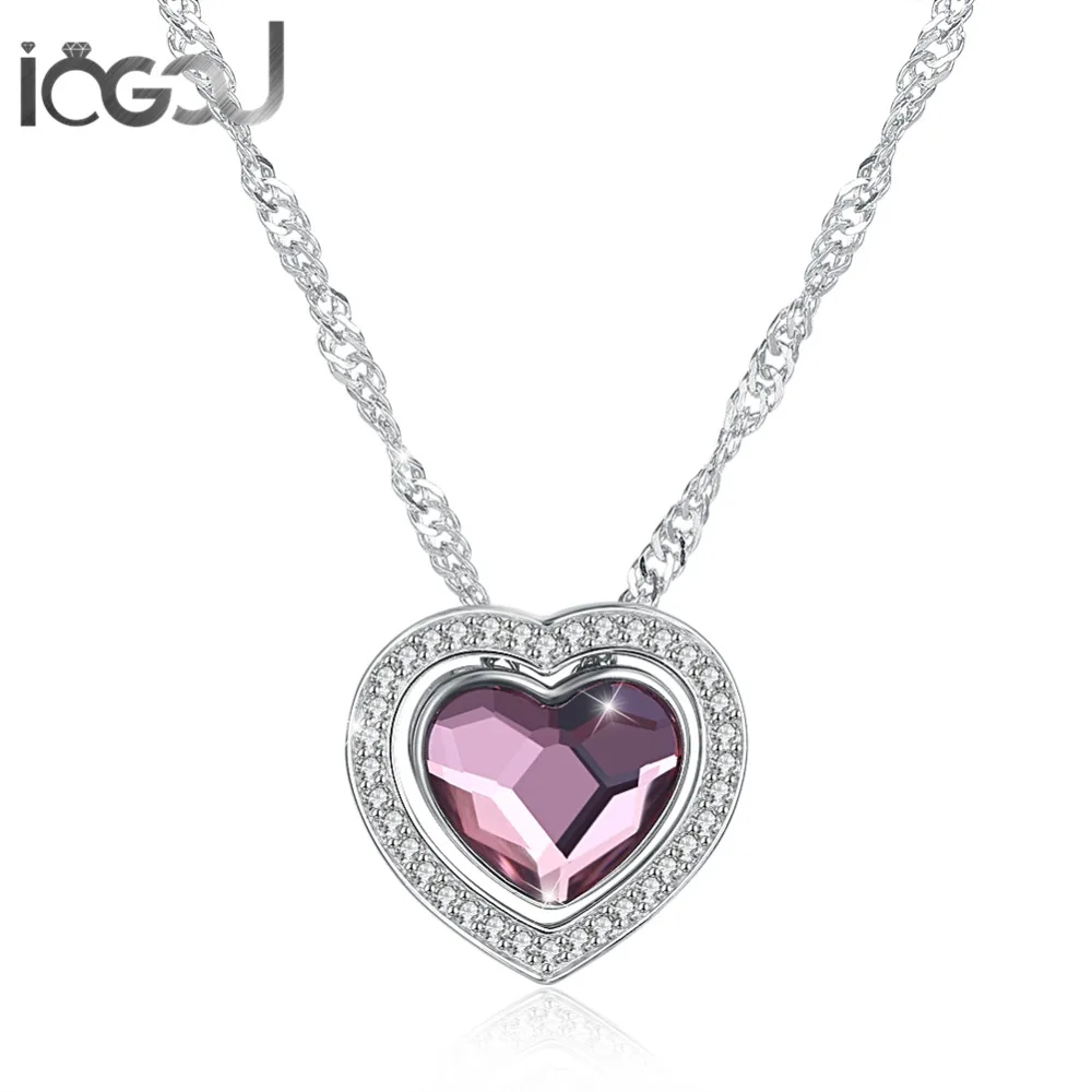IOGOU Pink Heart Crystal From Swarovski DIY Double Hearts Dual Purpose