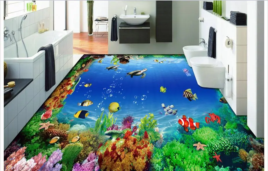 

Custom photo floor wallpaper Underwater reef fish turtles 3 d floor 3d mural PVC wallpaper self-adhesion floor wallpaer