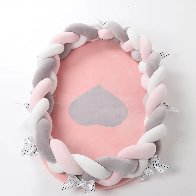 2pcs Baby Bed Bumper Handmade Knot Newborn Crib Bumper Mattress Portable Knotted Braid Pillow Infan