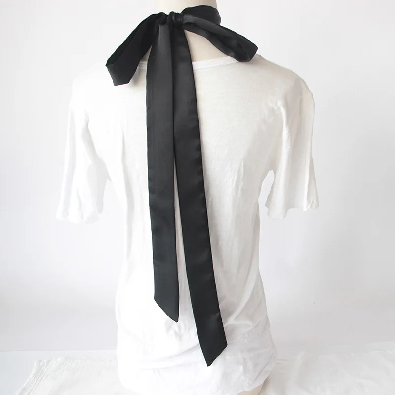 Women Thin Long Scarf Skinny Silk Scaves Necktie Solid Color Narrow Tie