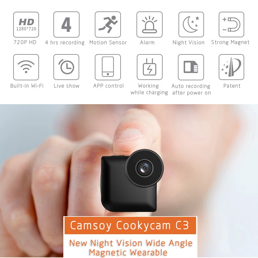 

WiFi IP Mini C3 Camera control With Magnetic Clip Wearable 720P HD Micro Camera wireless espia home surveillance video camcorder