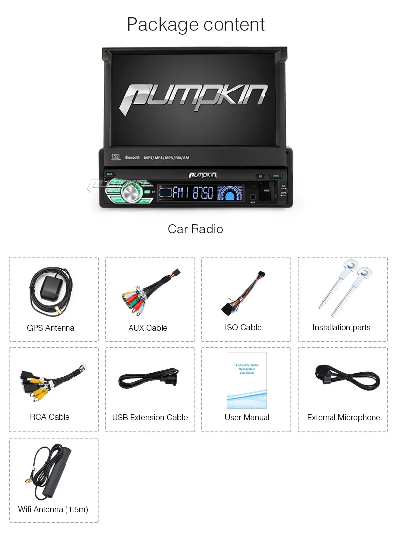 Тыквы 1 DIN Android 6.0 dvd плеер автомобиля 7 дюймов Сенсорный экран стерео GPS навигации