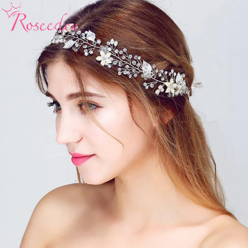 

Fashion floral handmade wedding hair jewelry bridal hair accessory pearl hair vine bridesmaid silver headpieces RE713