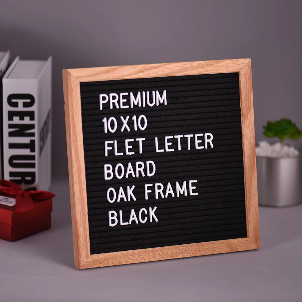 10" * 10" Felt Letter Board Sign Message Home Decor Board Oak Frame with 290 Changeable White