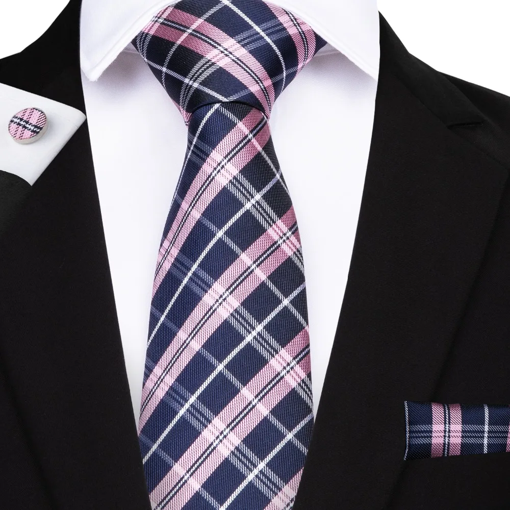 

DiBanGu 2019 Designer Plaid Tie Red Blue Striped Ties 150cm Long Necktie for Men Business Wedding Party Men's Tie Set SJT-7019