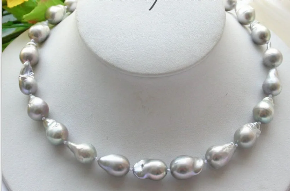 

HOT## Wholesale FREE SHIPPING >>> 15-16mm natural Australian south sea gray pearl necklace 18inch
