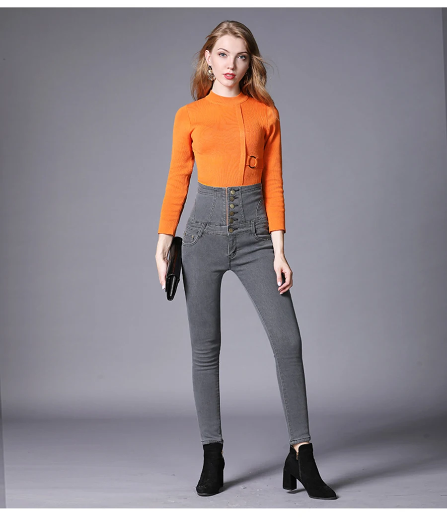 Winter Women Warm Jeans with Thicken Fleece Velvet Denim High Waist front Button back Strap Design Pencil Pants Plus Size S-6XL (15)