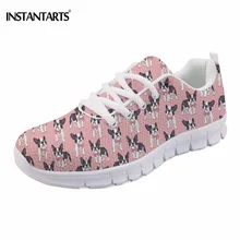 INSTANTARTS/ г. женские туфли на плоской подошве, шикарные розовые кроссовки с принтом «Бостон-терьер», Женские повседневные Мокасины, женская обувь на плоской подошве со шнуровкой, Размеры 35-43