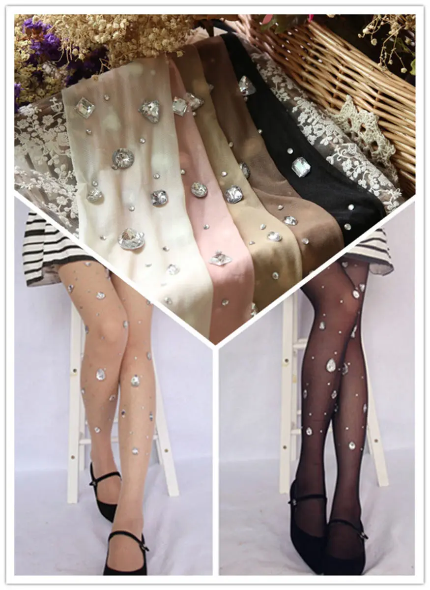 

Crystal Lolita Tights Harajuku Sexy Lady Cute Thin Rhinestone Mesh Pantyhose Underwear