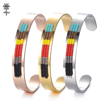 

10pcs/lot 10MM Wide Stainless Steel Bangle Bracelet for Women Fashion Cuff Bangles Colorful Seed Beads M-010*10