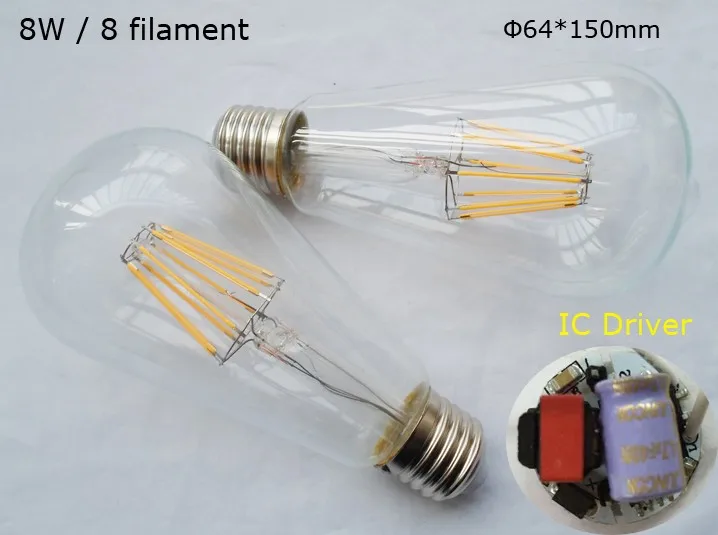 50 pack 120 В 220 В 230 В 8 Вт LED старинные ламп накаливания ST64 прозрачного стекла filamento Bombilla e27 винт Теплый Холодный белый