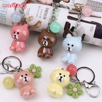 

100pcs/Lot Creative Acrylic Bear Keychain Cartoon Animal Bear Key Chain Flower Keychain Handbag Keyring Car Key Ring