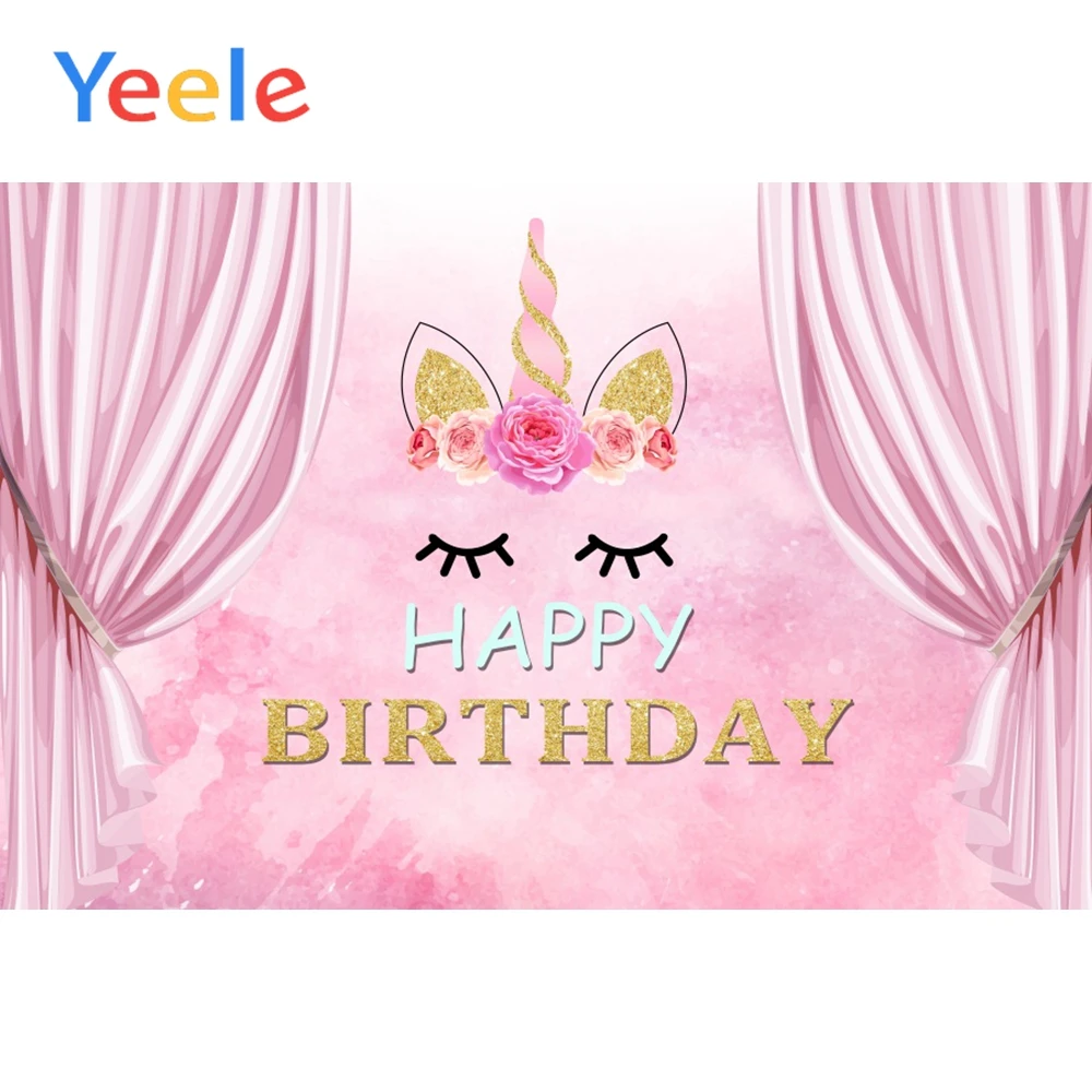

Yeele Unicorn Birthday Party Backdrop Wall Curtain Baby Flowers Child Kid Portrait Scene Photography Background For Photo Studio
