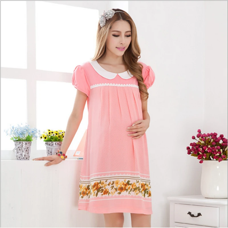 2016 summer fashion maternity dress short sleeve dots flower printed