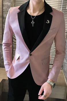 

2019 new men's slim groom wedding dress nightclub dance Korean version of the handsome stitching host suit men's tide