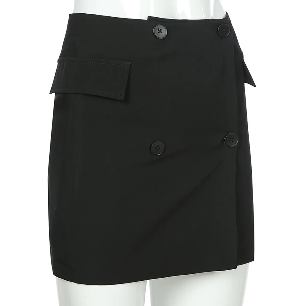 Женская юбка юбки faldas jupe femme shein Модные Женские однотонные черные с высокой талией пуговицы в западном стиле Короткая Повседневная юбка#50