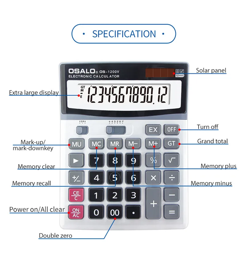 OSALO الشمسية ازدواجية السلطة حاسبة سطح المكتب حساب المالية calcultor 12 أرقام كبيرة مفتاح الشاشة الكبيرة الكمبيوتر حاسبة