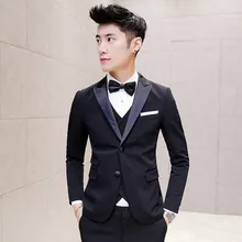 NoEnName_Null 2017 Black Tuxedo Mens Tweed Jackets Mens Black Slim Fit 3 piece Men Suits Formal Wedding Dress Suits terno