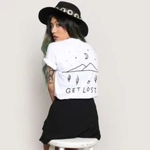 Get lost women funny tree t shirt goth short sleeve cotton art tops plus size clothes vintage oversized letter print white tee get size